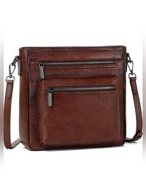 NIB Genuine Leather Crossbody Bag Purse 2 Straps Brown Handbag
